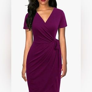 Wrap v-neck knee length sheath dress